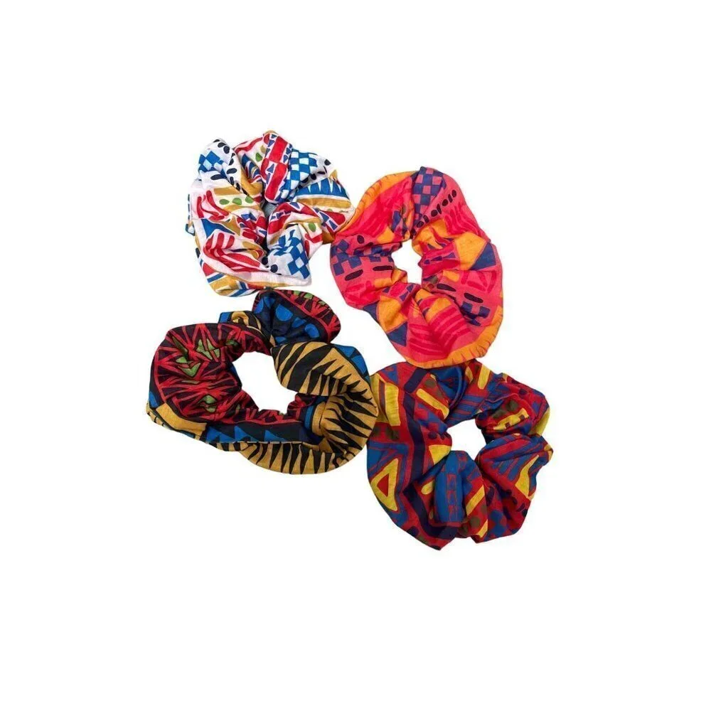 Vintage 1980s Fabric Scrunchies Set of 4 One Size Multicolor